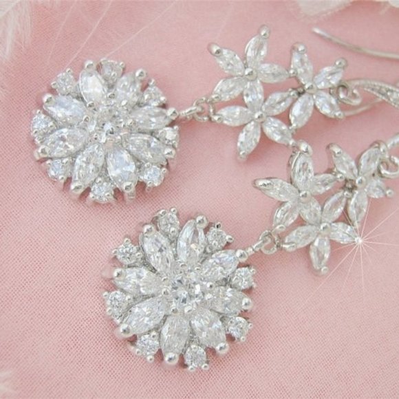 Jewelry - Glamourous CZ Diamond Cluster Dangle Earrings Nadri Style